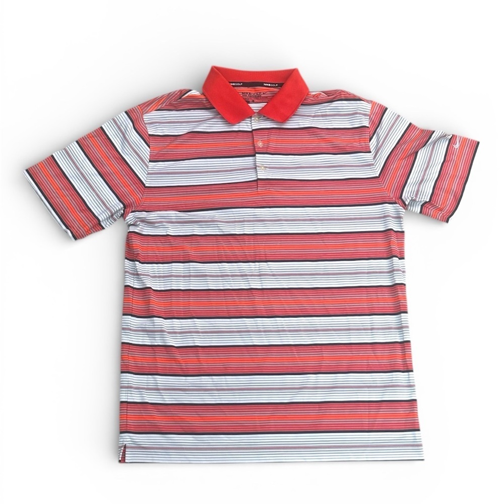 Nike Red and White Striped Polo Shirt